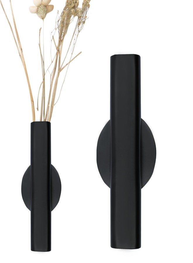 AUXBC 7" Wall-Mounted Flower Tube, Top/Bottom Open Vase, Wall Metal Flower Tube Decoration Holder for Flower Display, Home Office Living Room Bedroom Decoration with Adhesive Material, 2pcs(Black) - Image 1